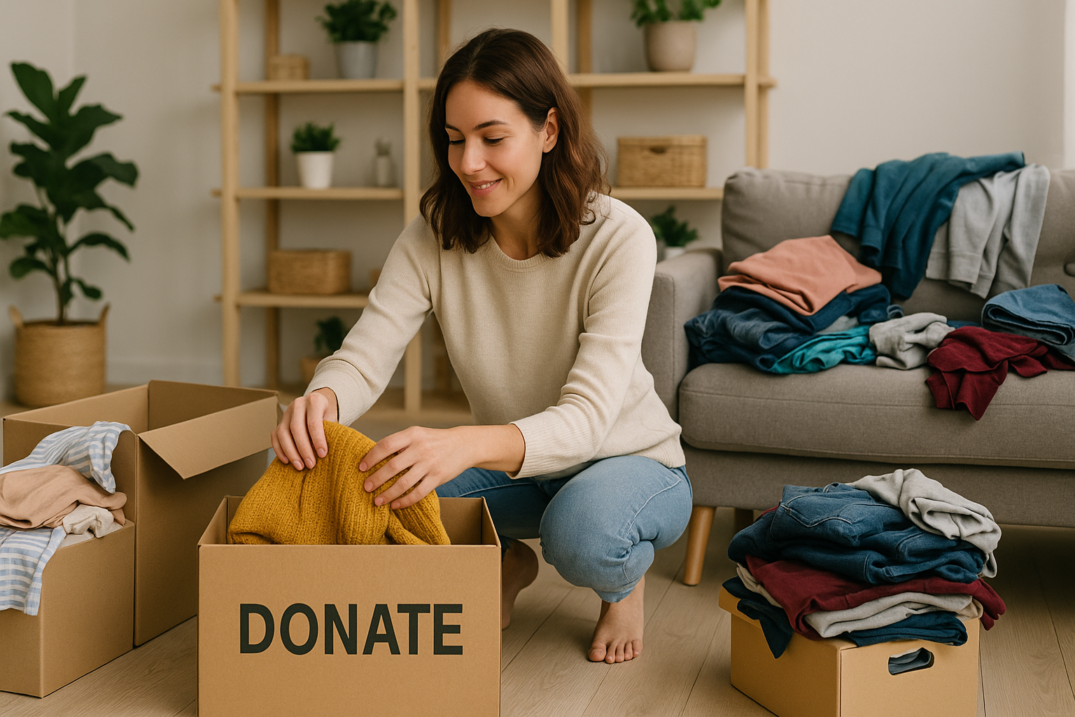 woman decluttering by donating
