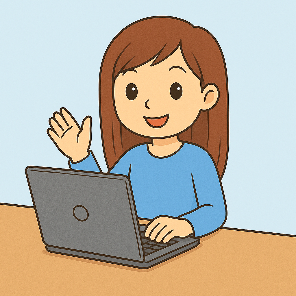 cartoon girl using laptop